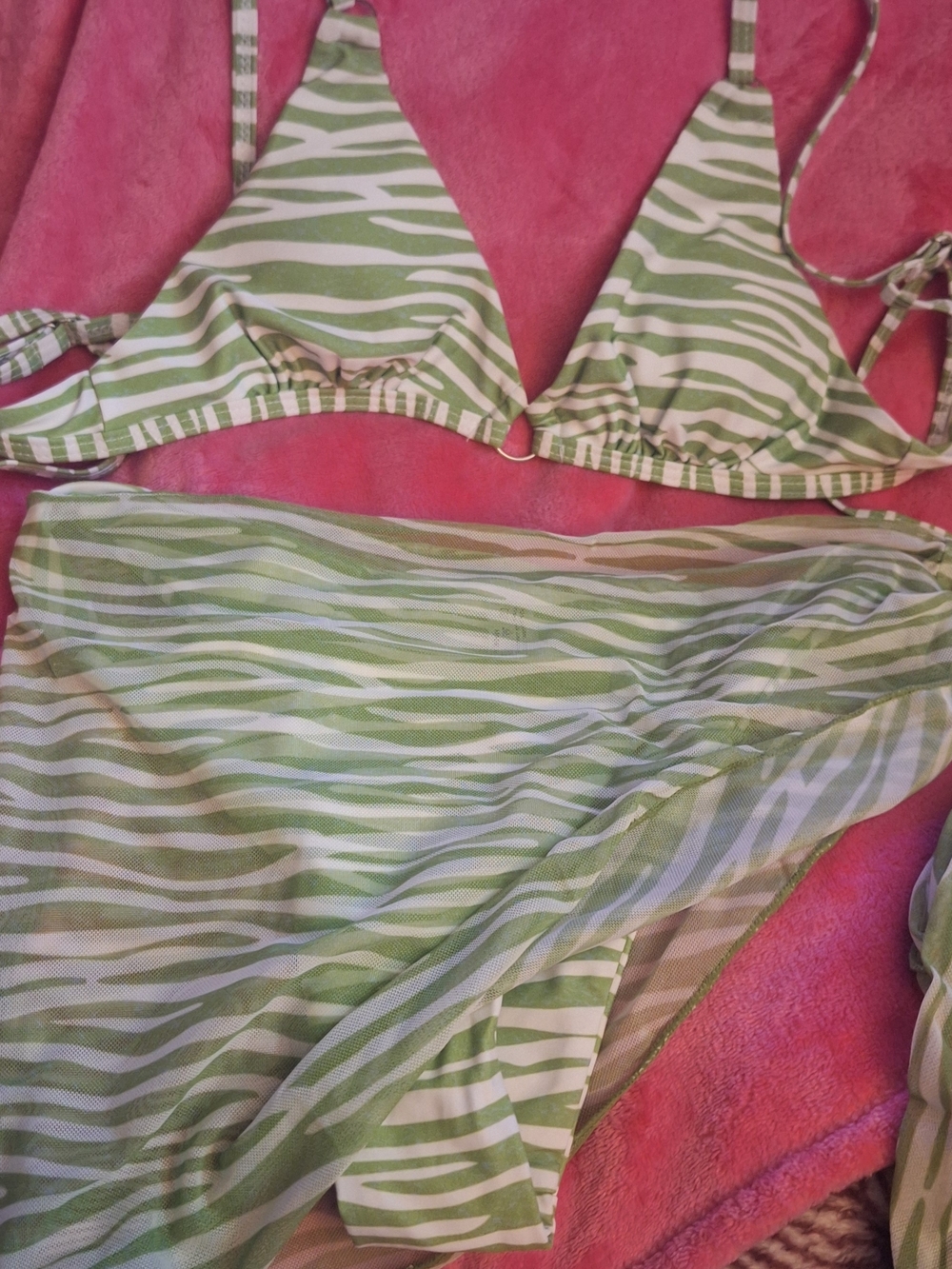 Green and White Striped Bikini With Cover-Up